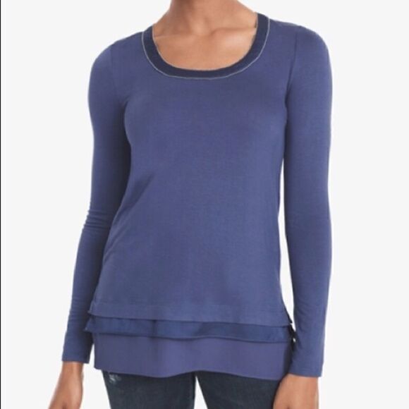 WHBM Blue Layered Long Sleeve Top - Picture 1 of 8